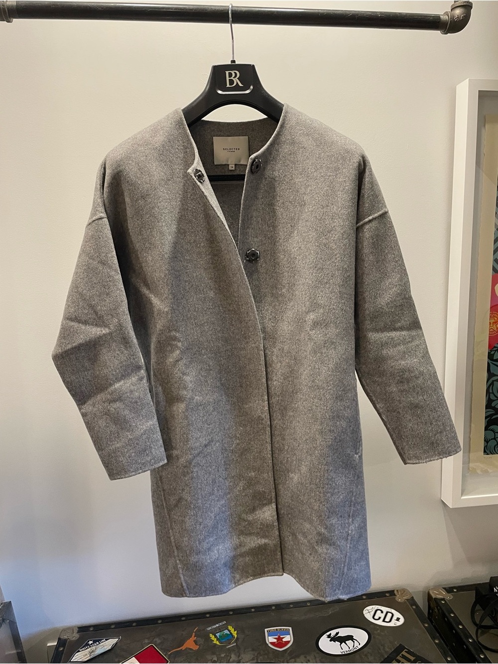 Grey Minimal Wool-Blend Coat